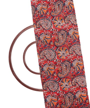 rust red paisley floral pattern chanderi silk fabric